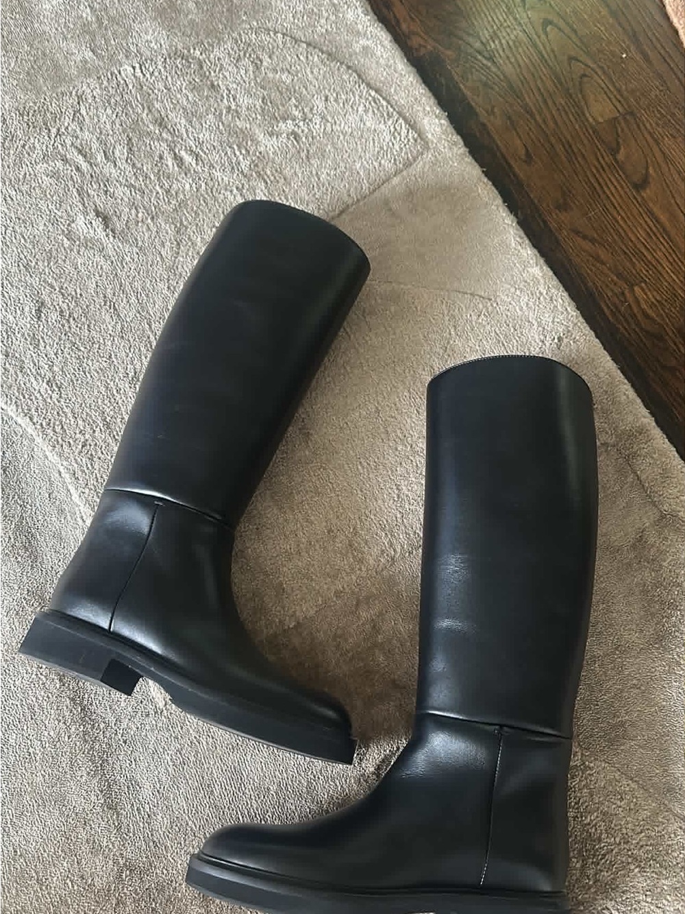 KHAITE Black Leather Knee-High Riding Boots - Picture 4 of 4